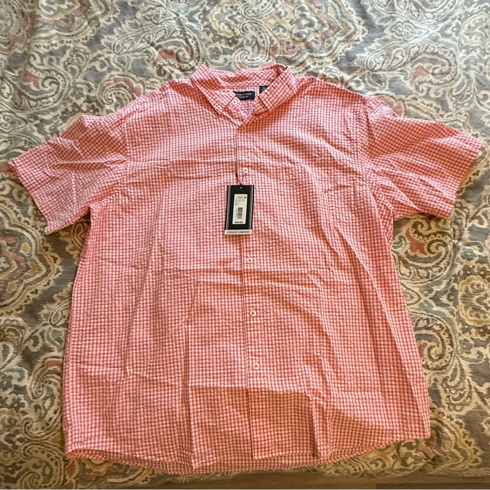 NWT Roundtree & Yorke Pink Coral Checkered Casual Shirt